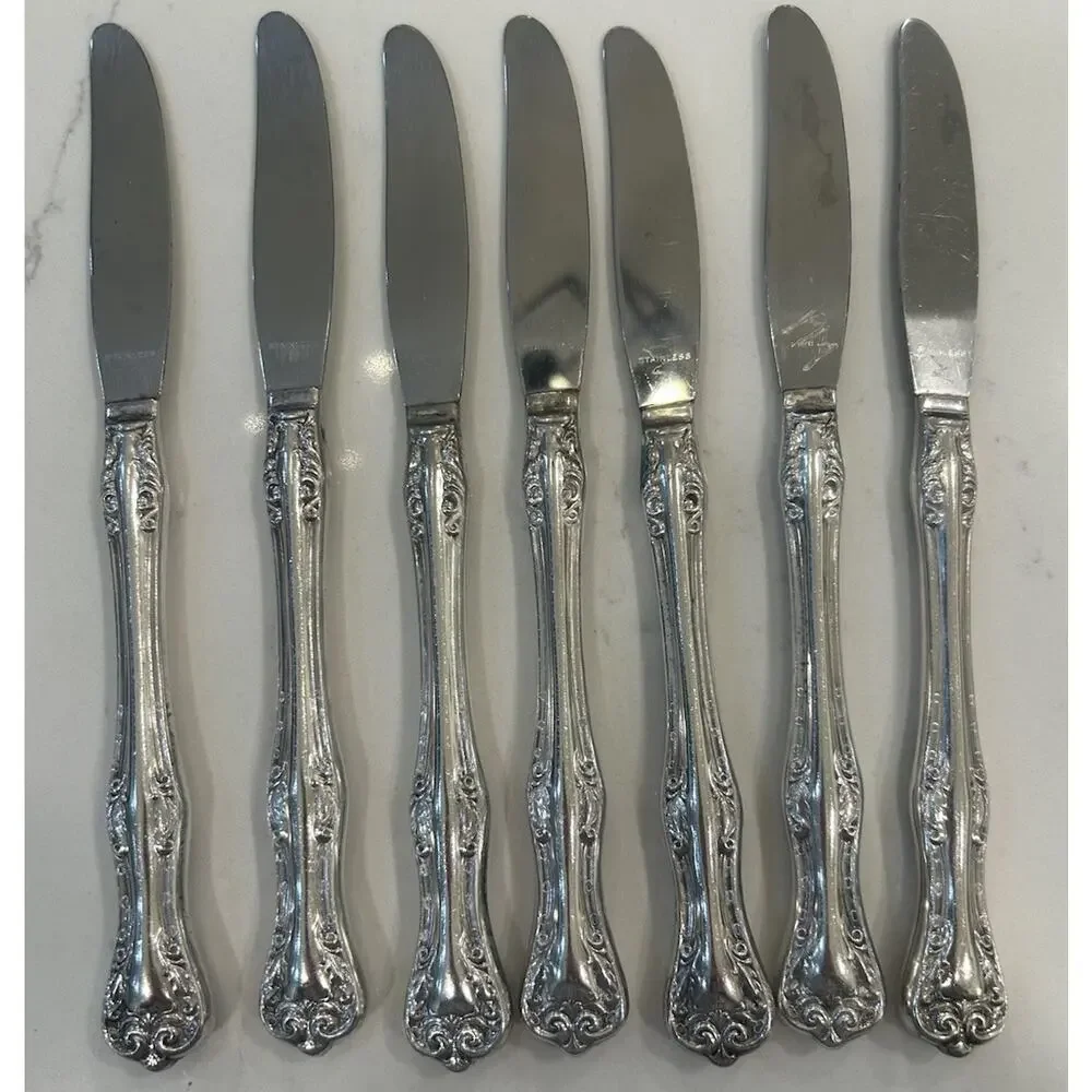 Lot of 7 Modern Hollow Dinner Knives Silverplate 8